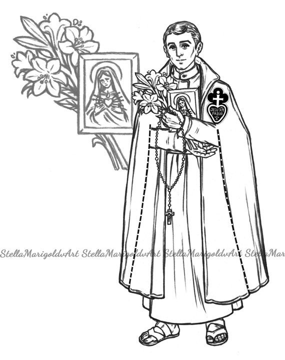 Digital download saint gabriel of our lady of sorrows paper doll color and black and white articulated