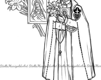 Digital download saint gabriel of our lady of sorrows paper doll color and black and white articulated