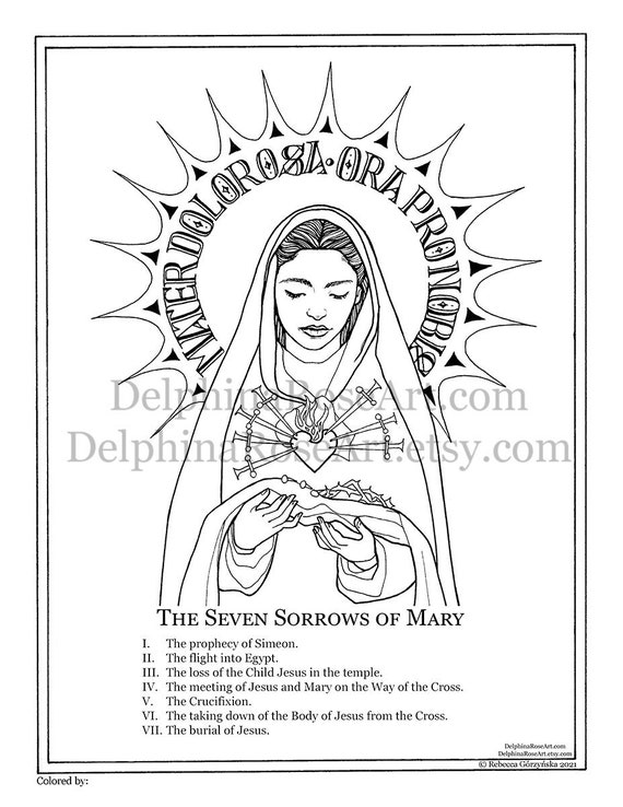 Catholic coloring page seven sorrows of mary mater dolorosa sorrowful mother pdf