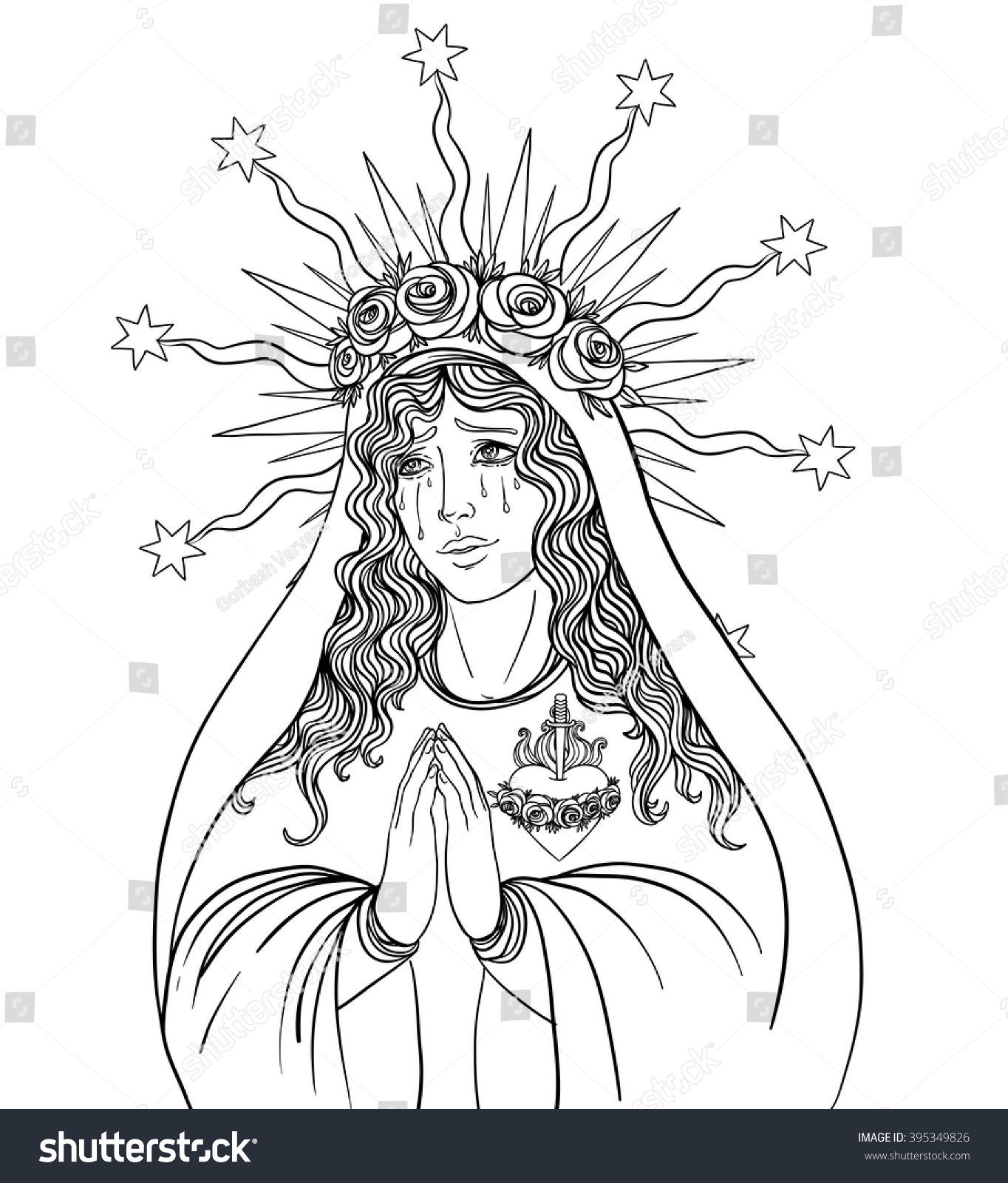 Lady sorrow devotion immaculate heart blessed stock vector royalty free