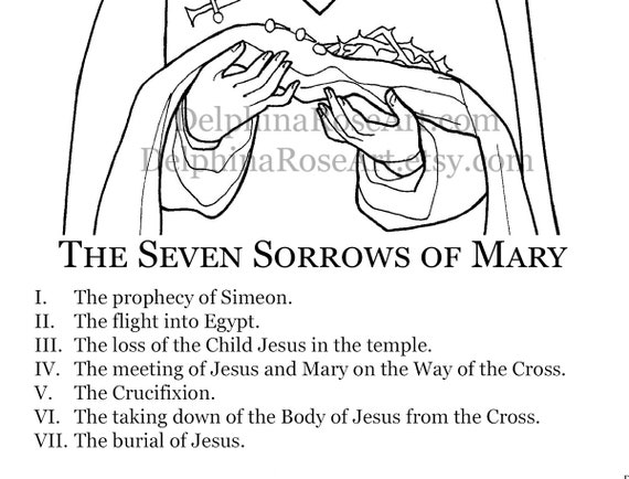 Catholic coloring page seven sorrows of mary mater dolorosa sorrowful mother pdf