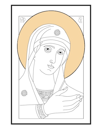 Premium vector orthodox icon of holy mary mother of god queen of heaven virgin mary hearing one linear hand drawing