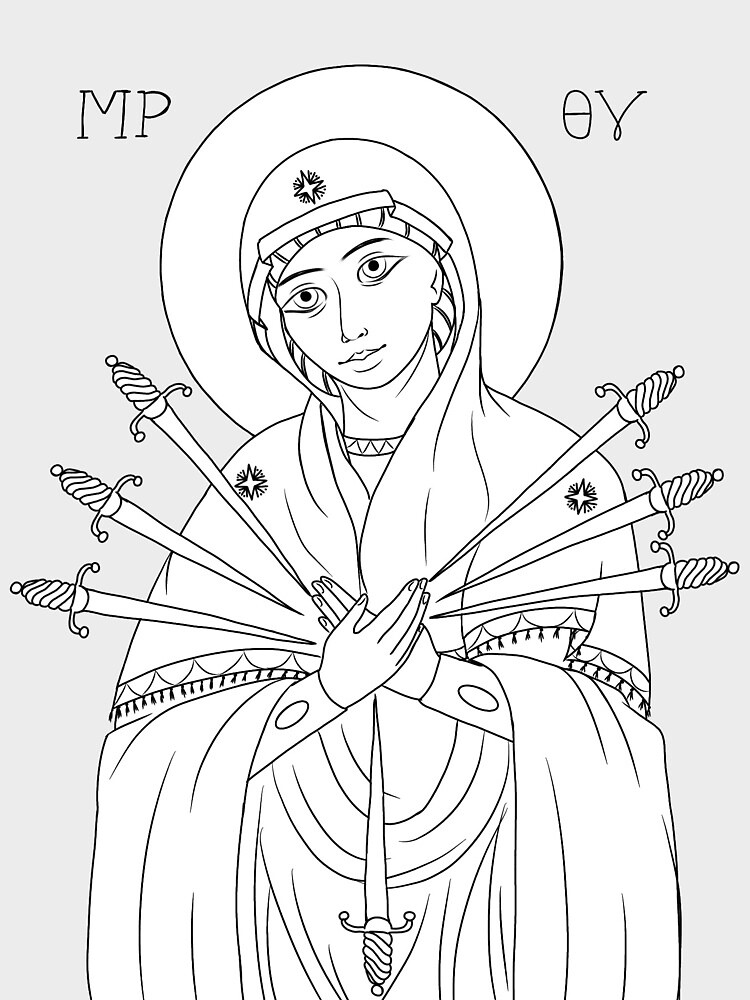 Black and white icon theotokos of the swords greeting card for sale by kae