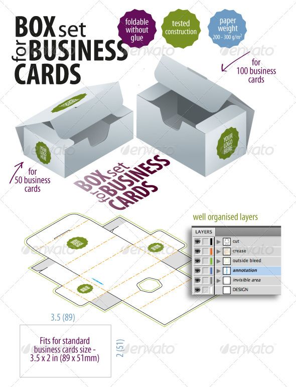 Box set for business cards folded business cards business card set packaging template