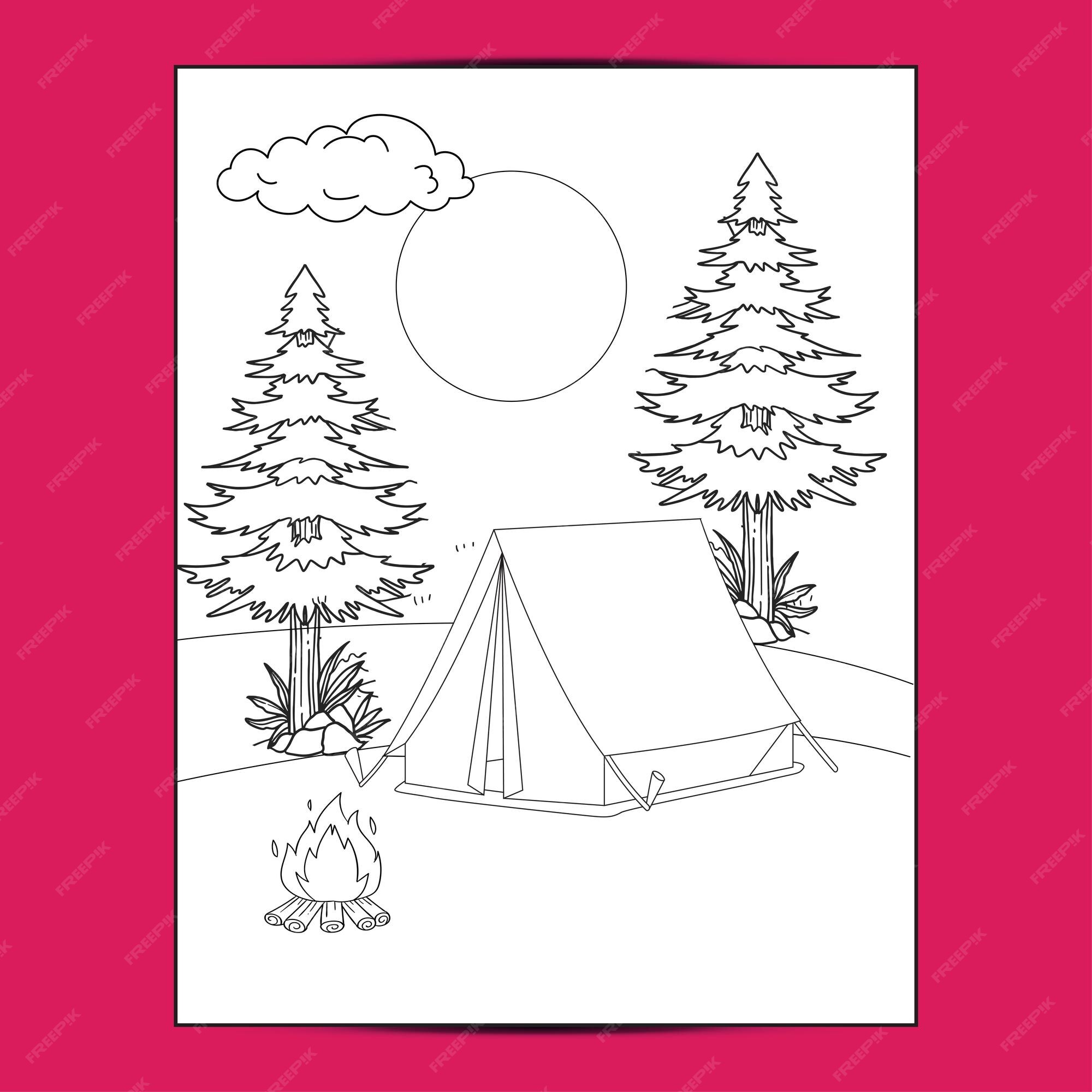 Premium vector outdoor camping coloring pages for kids