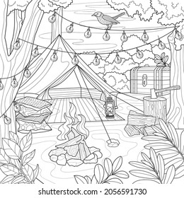 Thousand camping coloring page royalty