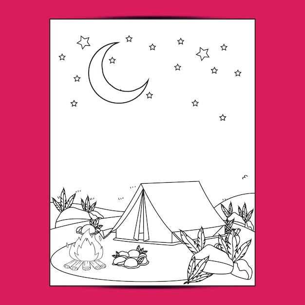 Premium vector outdoor camping coloring pages for kids