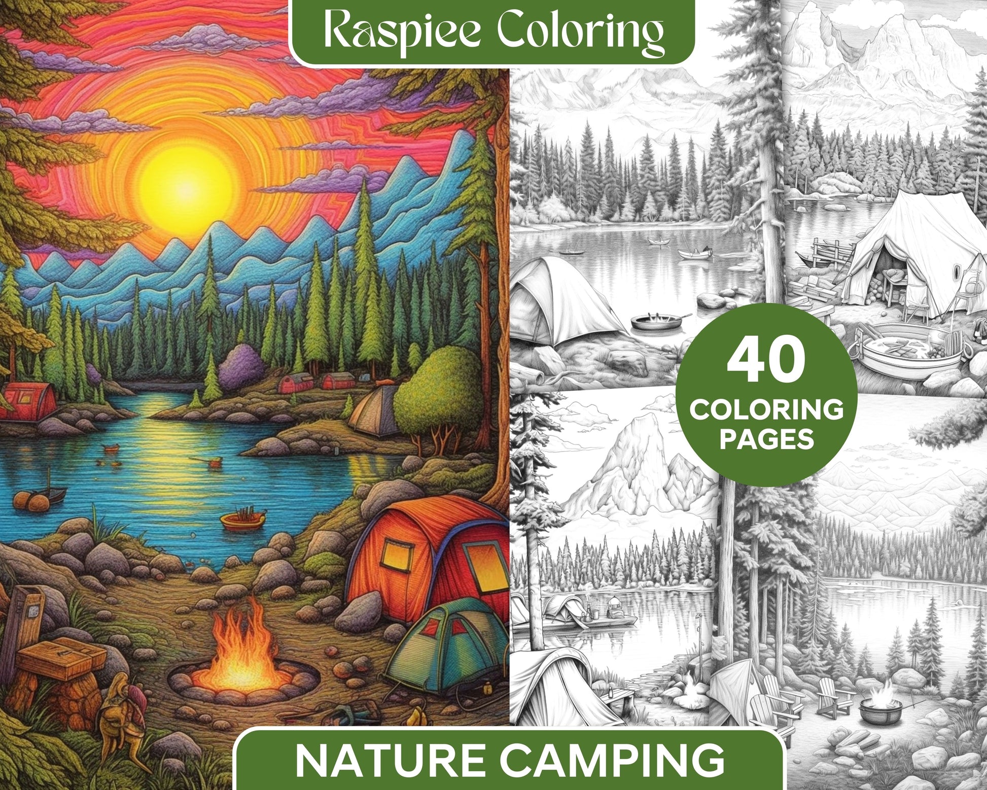 Nature camping grayscale coloring pages printable relaxing outdoor sc â coloring