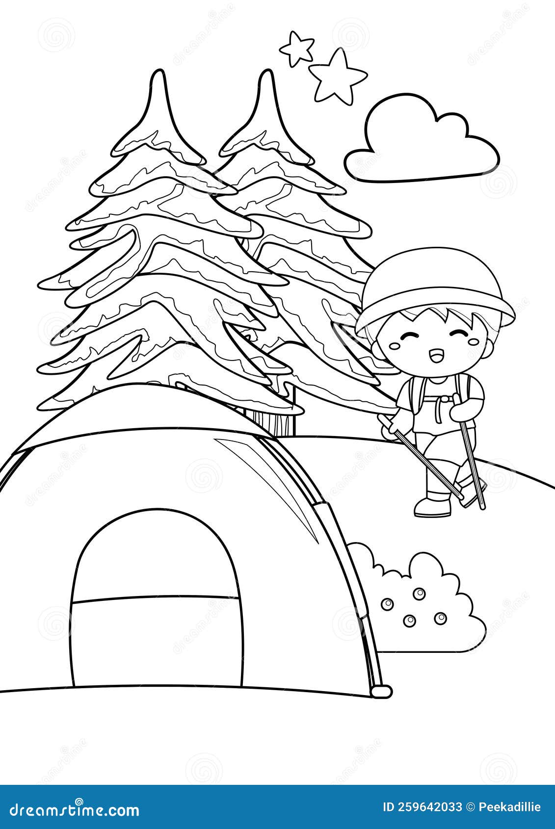 Kids camping outdoor activity coloring pages a for kids and adult stock illustration