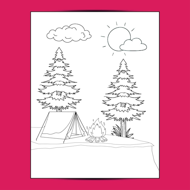 Premium vector outdoor camping coloring pages for kids