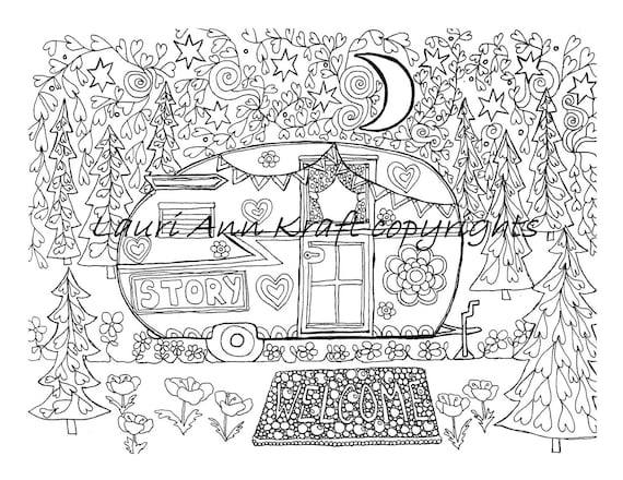 Buy camping camper glamping vintage printable adult coloring book page instant download zentangle pdf kraft color meditation online in india