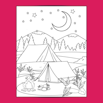 Premium vector outdoor camping coloring pages for kids