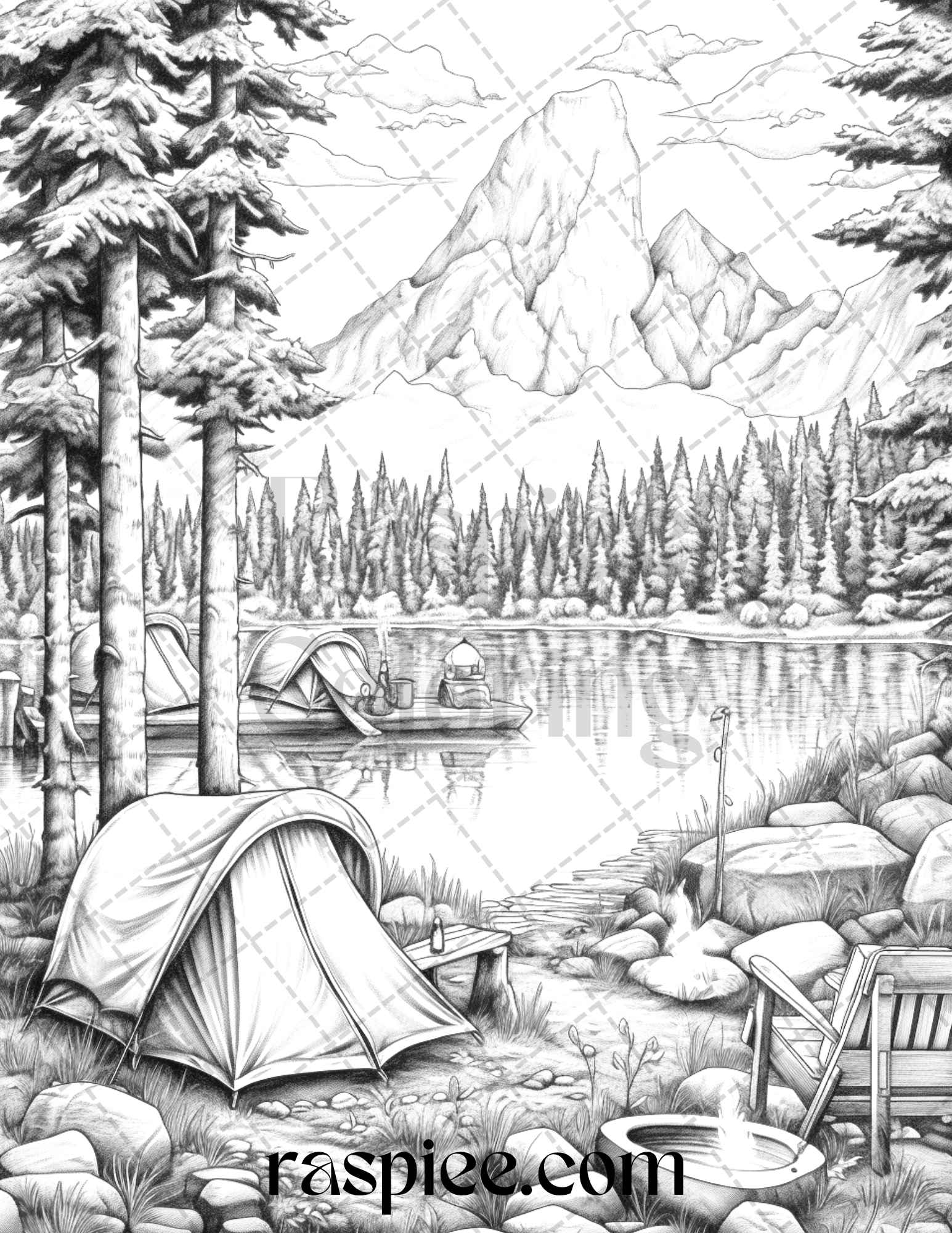 Nature camping grayscale coloring pages printable relaxing outdoor sc â coloring