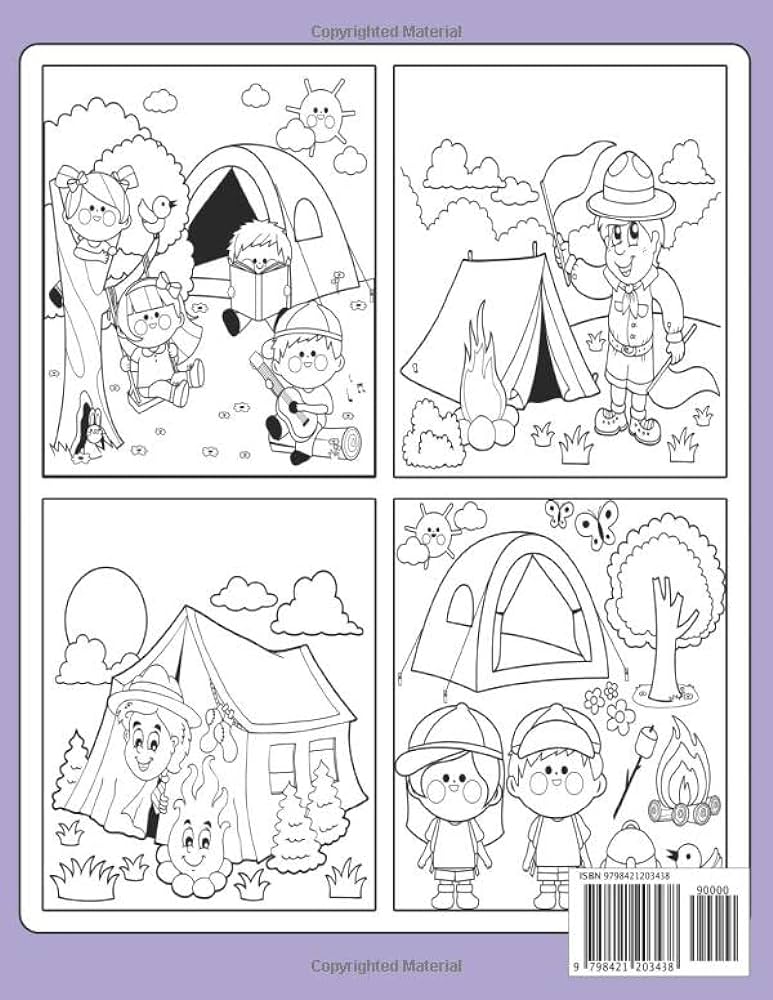 Kids camping coloring book cute coloring pages of kids camping with camping gear lakes mountains outdoors for children