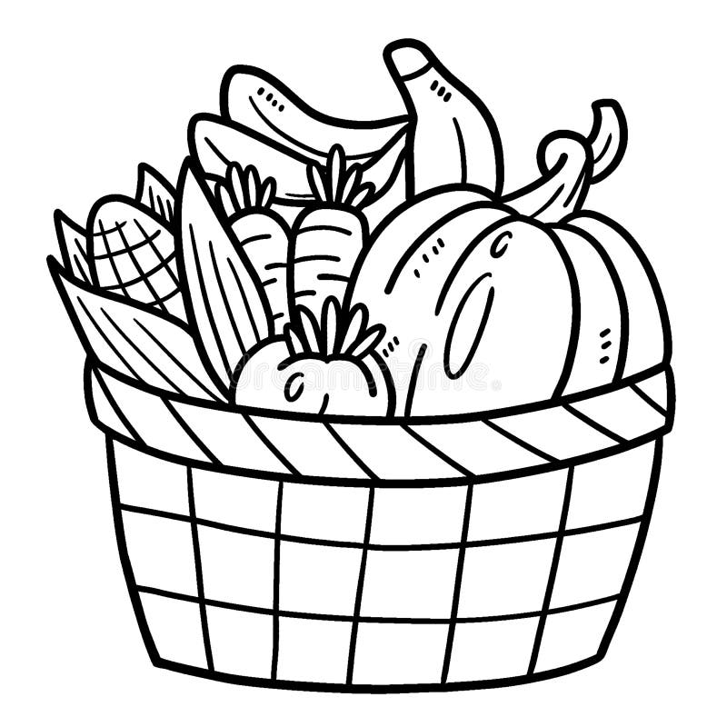 Vegetables basket coloring page stock illustrations â vegetables basket coloring page stock illustrations vectors clipart