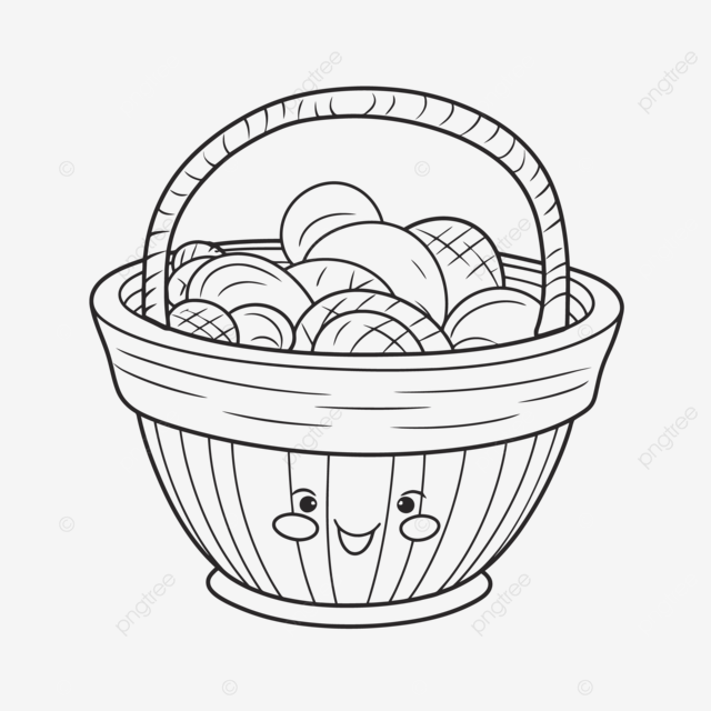 An adorable coloring page with a basket and eggs outline sketch drawing vector egg drawing wing drawing ring drawing png and vector with transparent background for free download