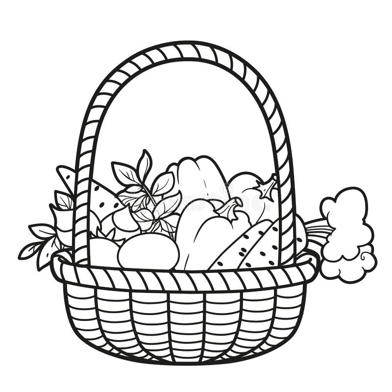Vegetables basket coloring page stock illustrations â vegetables basket coloring page stock illustrations vectors clipart