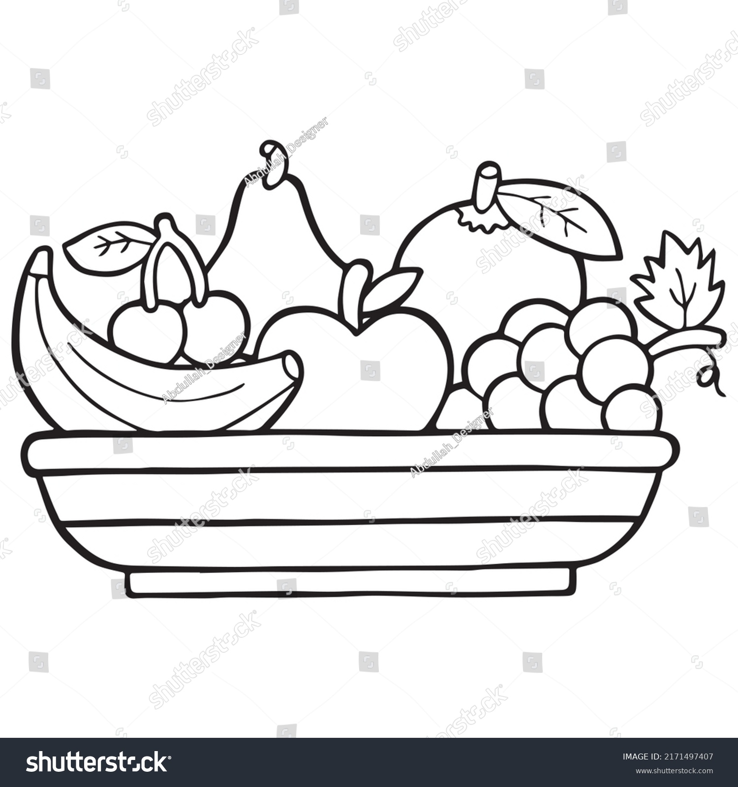 Fruit basket coloring page kids vector stock vector royalty free