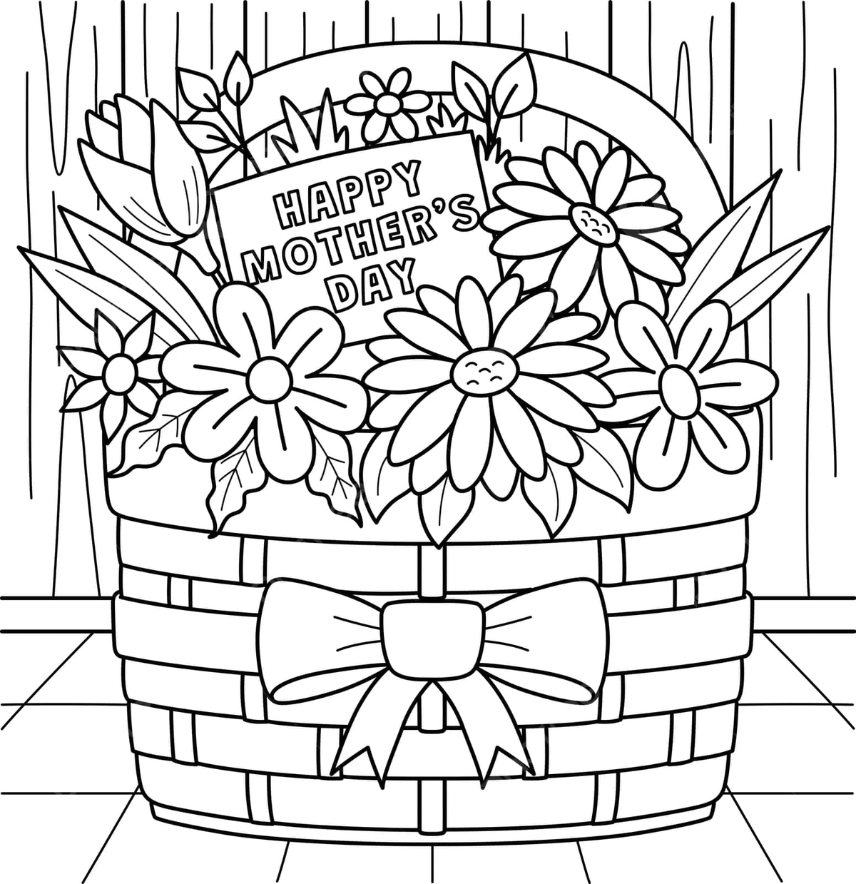 Flower basket coloring page png transparent images free download vector files