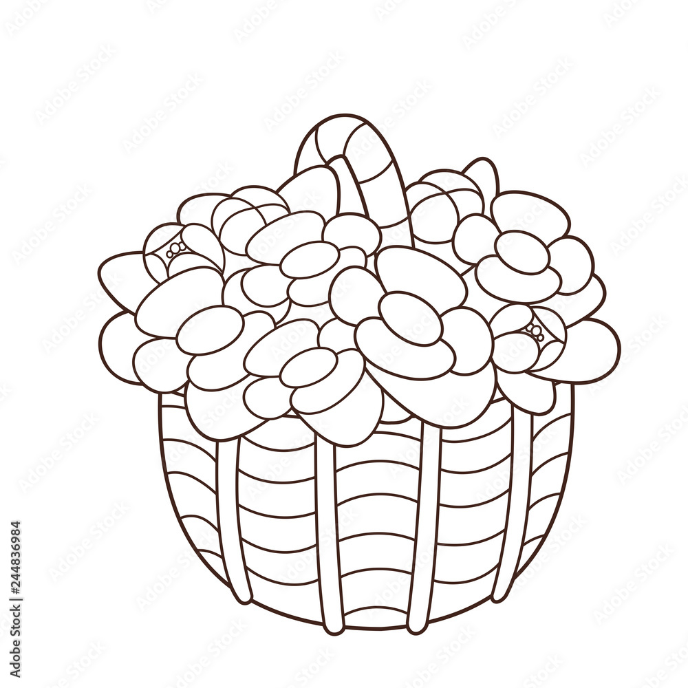 Coloring page outline of basket of flowers coloring book for kids vector