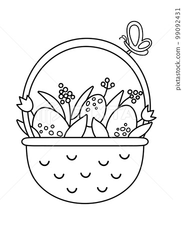 Vector black and white basket with eggs