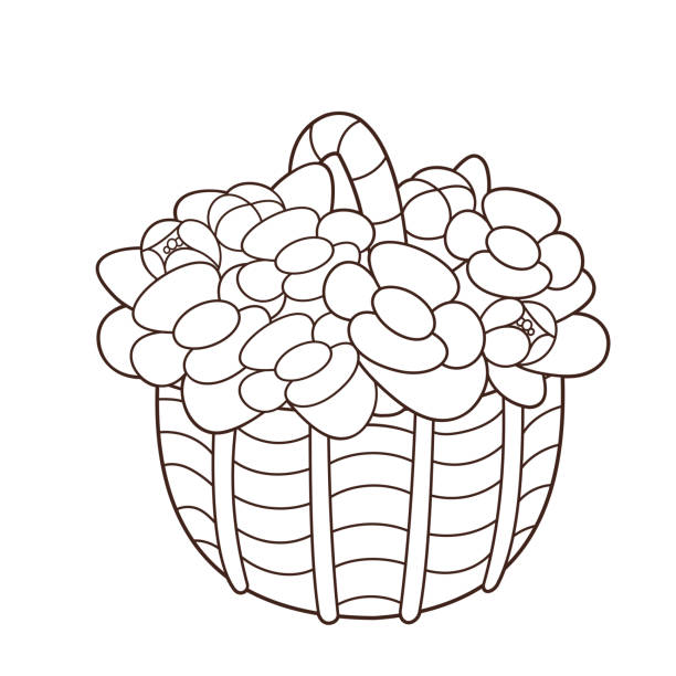 Coloring page outline of basket of flowers coloring book for kids stock illustration