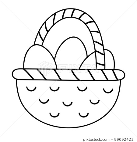 Vector black and white basket with eggs icon