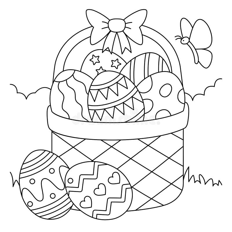 Easter basket coloring page for kids stock vector