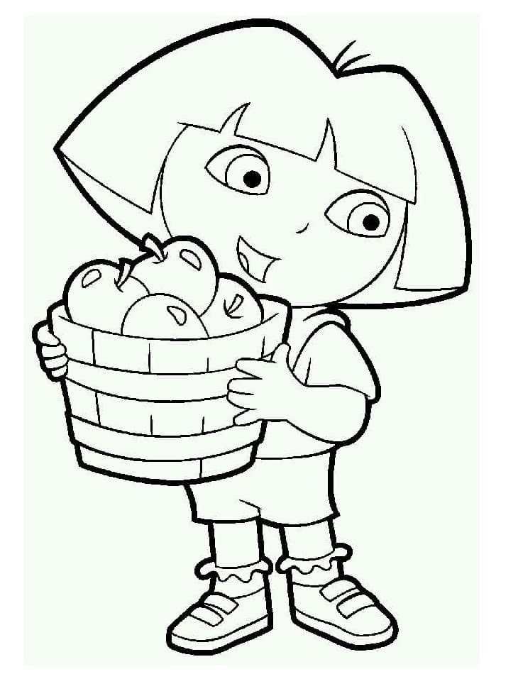 Dora with apple basket coloring page