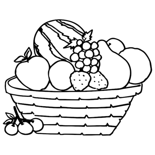 Premium vector fruit basket coloring page for kids vector illustration eps and image