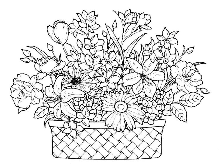 Basket coloring pages cestas de flores patrones de bordado dibujos de flores