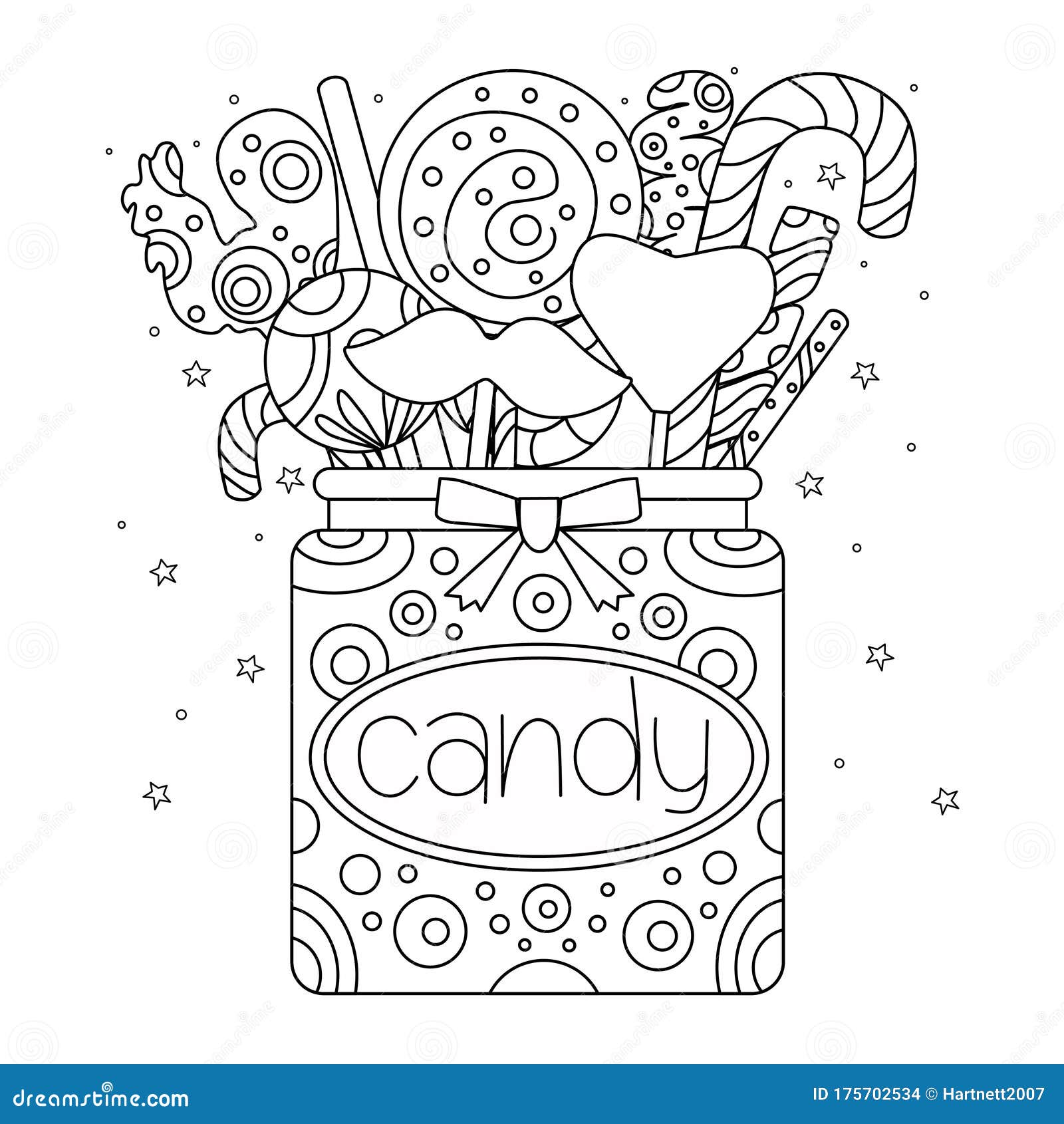 A jar of sweets template for a coloring book page stock illustration