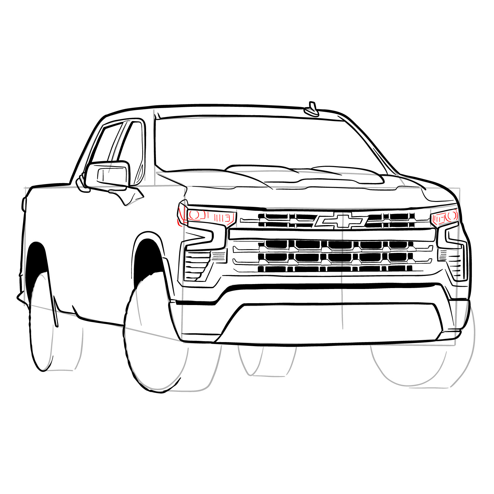 How to draw a chevy silverado