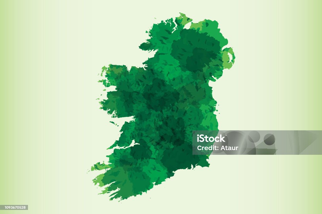 Ireland watercolor map vector illustration of green color on light background using paint brush in paper page stock illustration