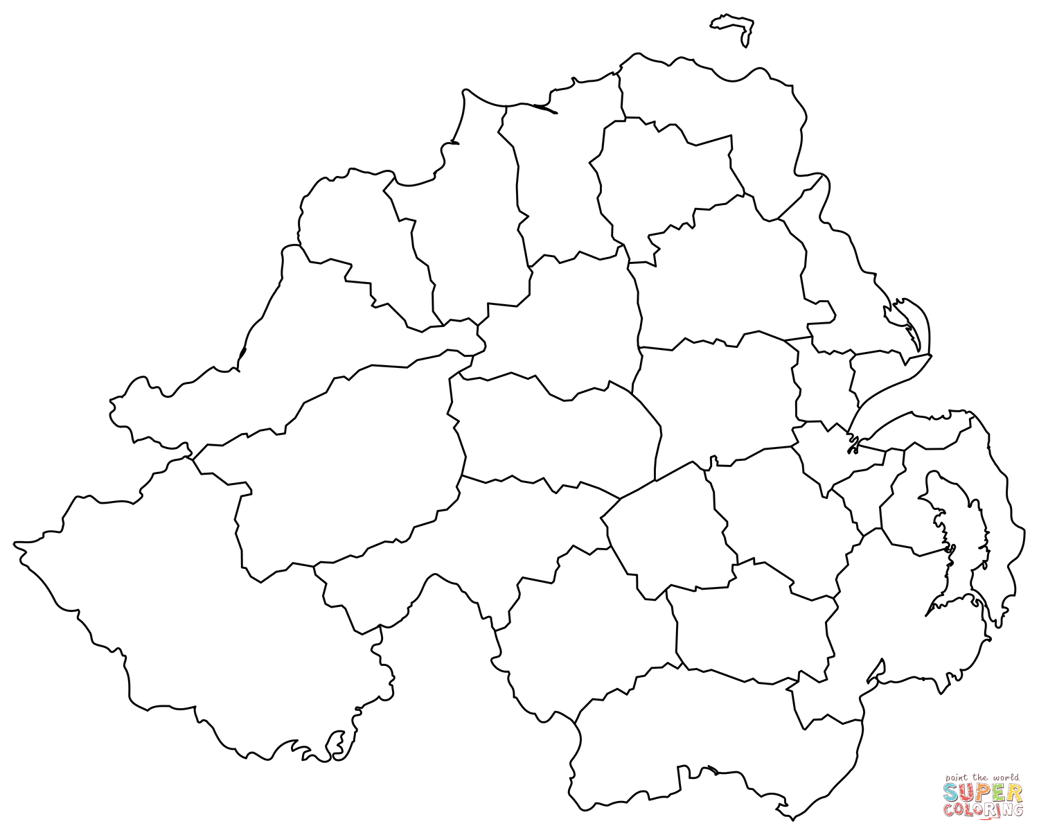 Outline map of northern ireland with regions coloring page free printable coloring pages