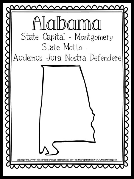 Alabama state outline coloring page free printable â the art kit