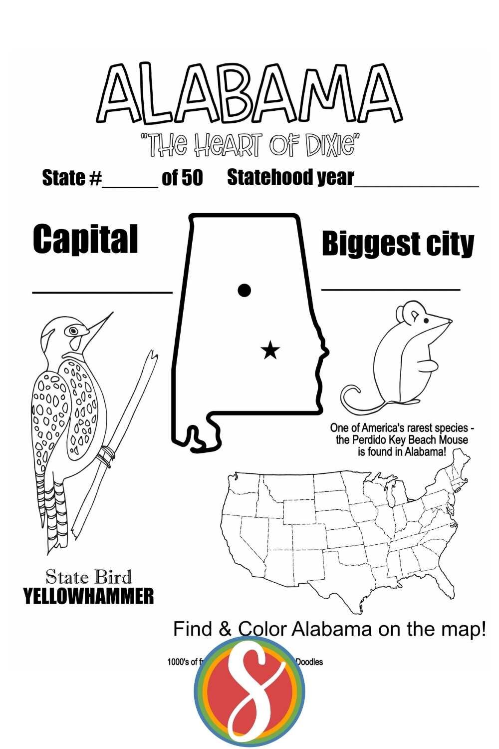 Free alabama coloring pages â stevie doodles