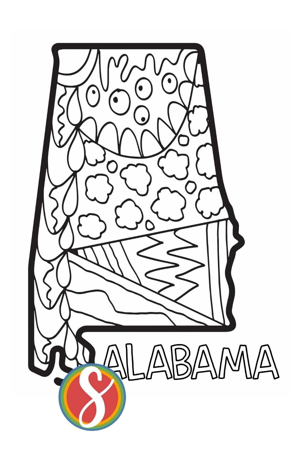 Free alabama coloring pages â stevie doodles