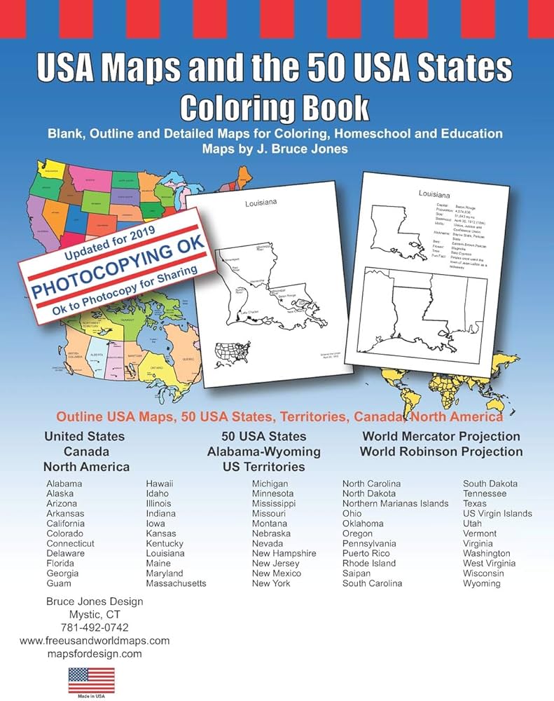 Usa maps and the usa states coloring book includes maps of canada and north america jones j bruce books