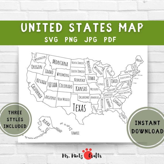 United states map svg jpg png pdf printable us map for kids