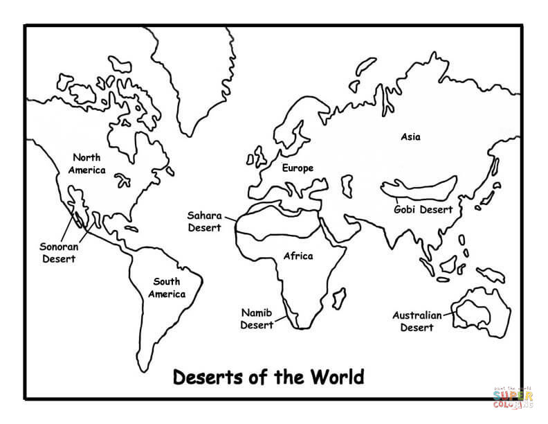 Map of deserts coloring page free printable coloring pages