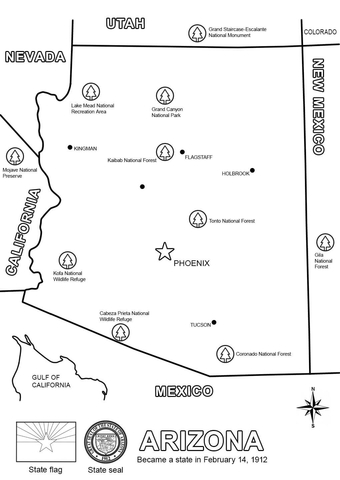 Map of arizona coloring page free printable coloring pages