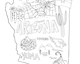 Arizona state coloring page instant download x blank coloring page bullet journal color page