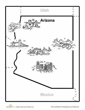 Map of arizona worksheet education arizona education detailed coloring pages