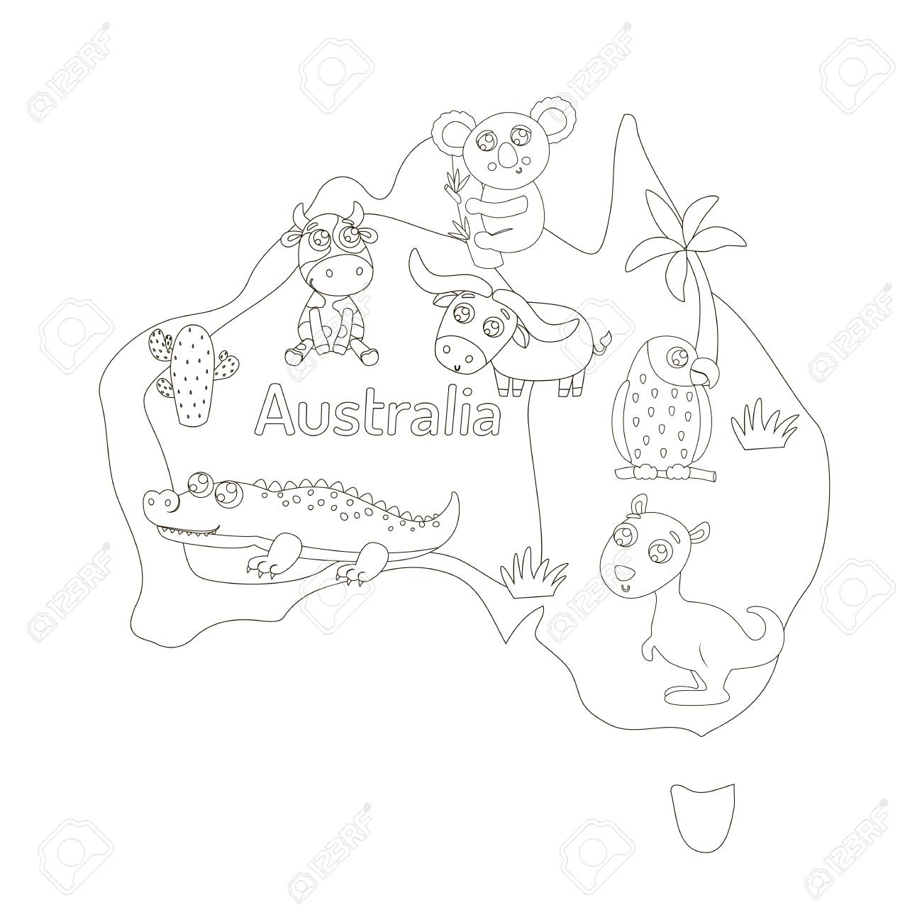 Coloring page with animal map of australia for kids royalty free svg cliparts vectors and stock illustration image