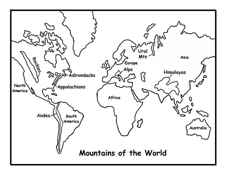 Mountains of the world coloring page