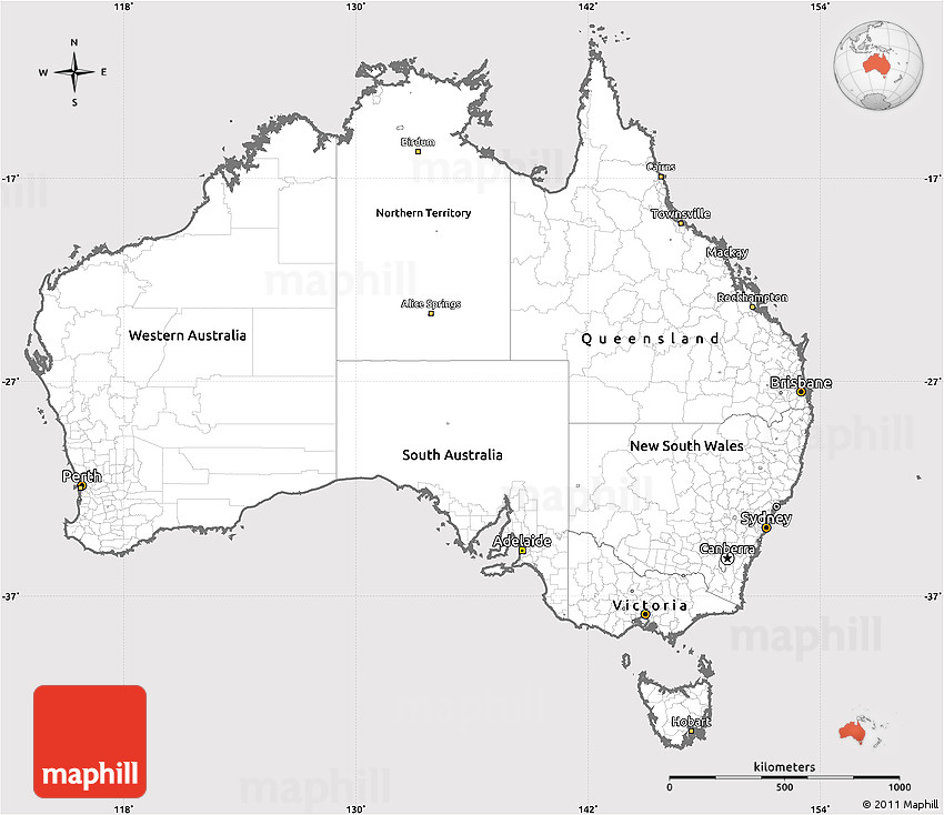 Silver style simple map of australia cropped outside