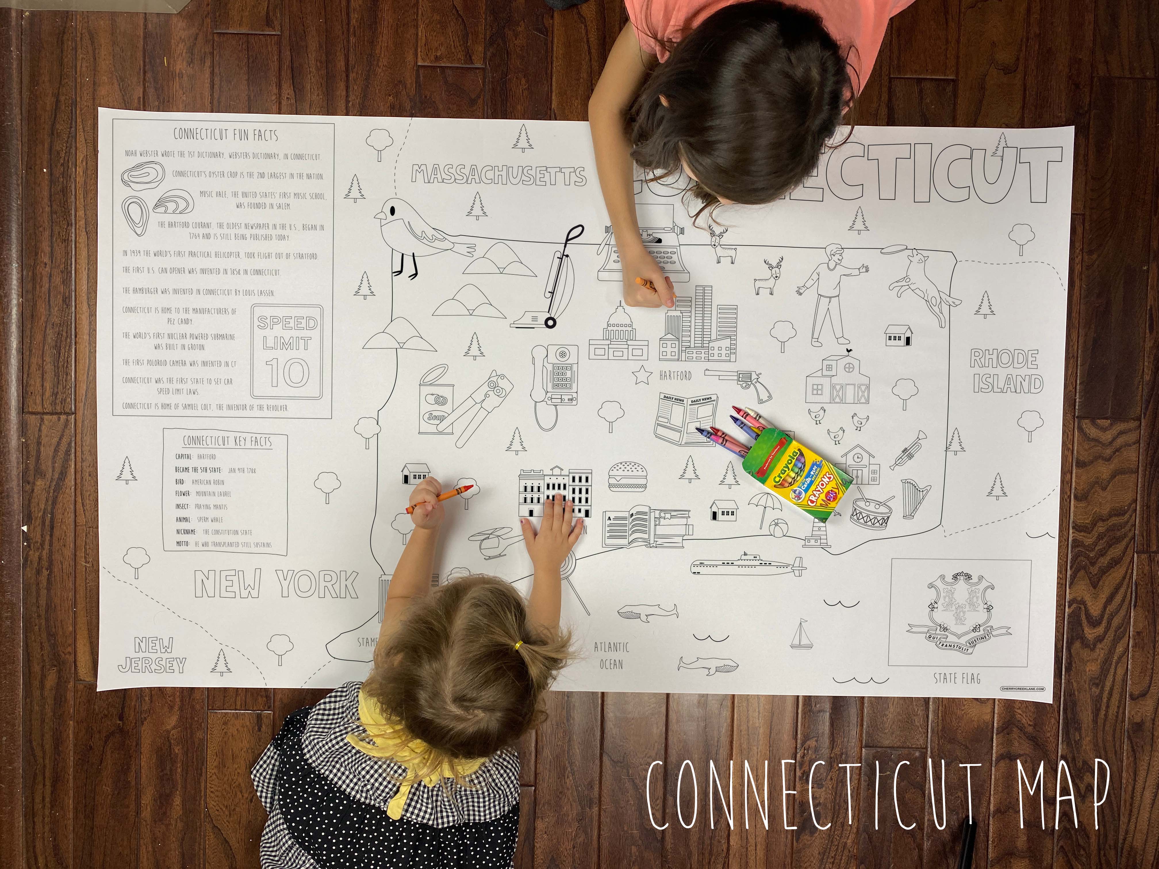 Connecticut state map coloring sheet â