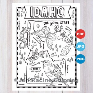 Idaho coloring page united states state map wildlife state symbols flowers coloring pages