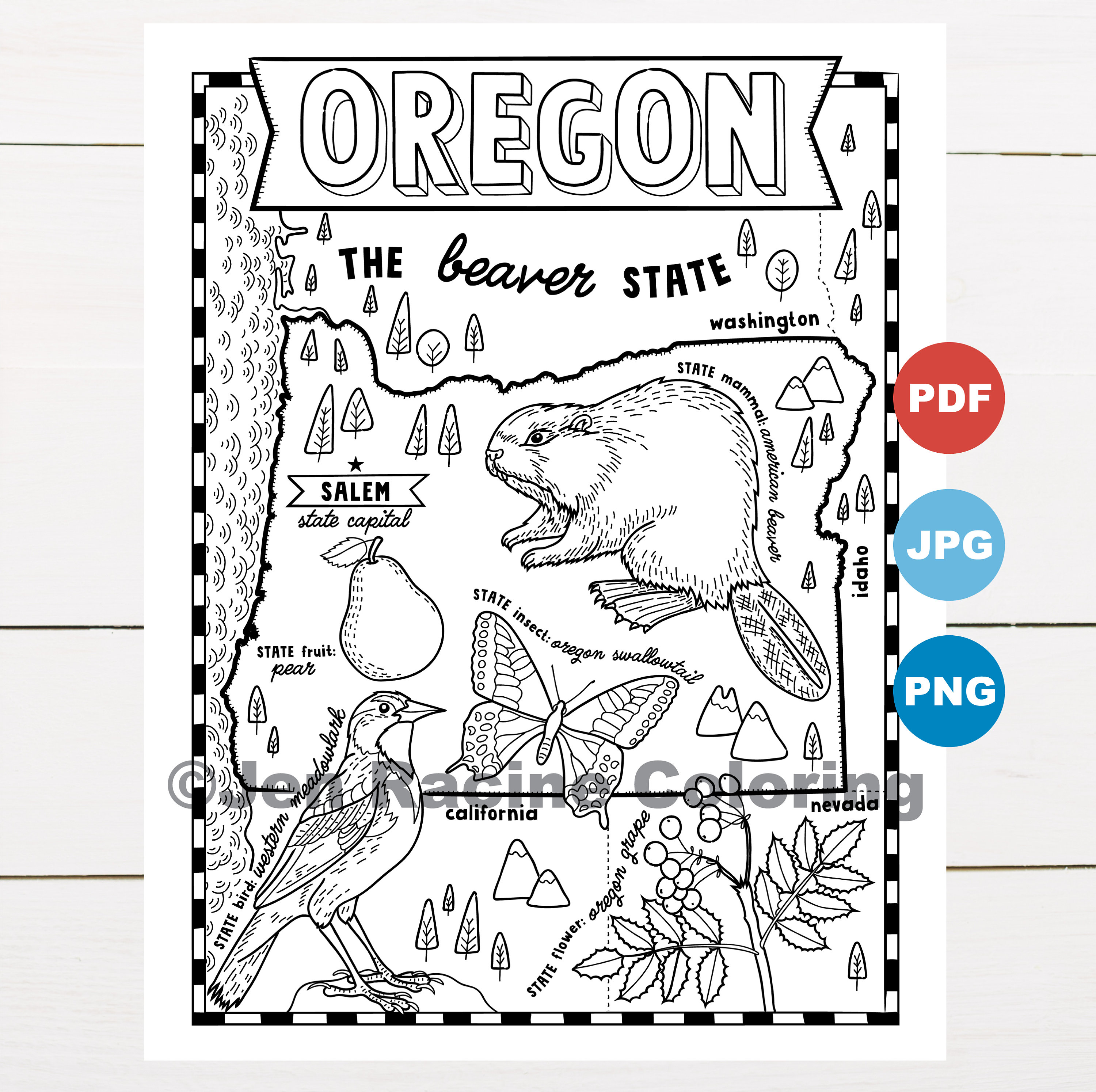 Oregon coloring page united states state map wildlife state symbols flowers coloring pages download now